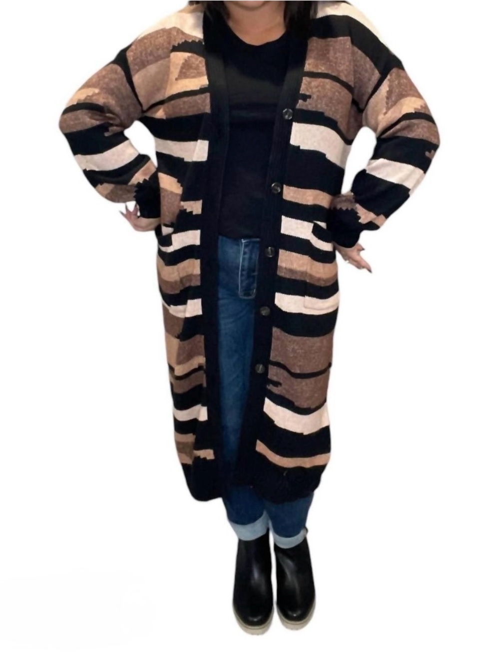 Saltwater Luxe Longline Abstract Stripe Knit Duster Cardigan